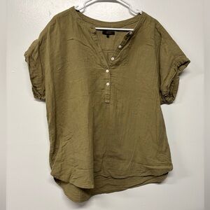 Quince 100% Organic Cotton Gauze Roll Sleeve Artichoke Green Shirt Size Large